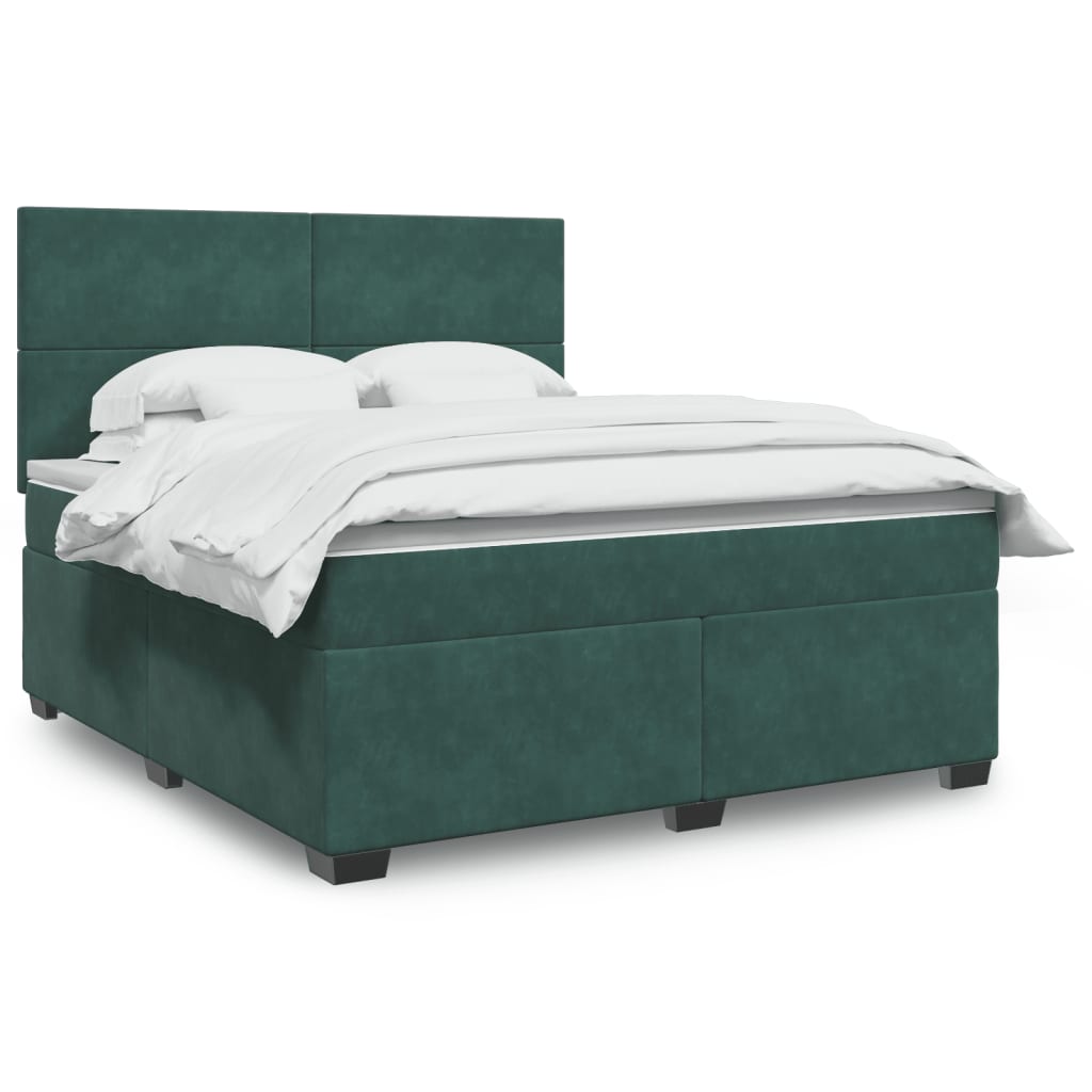 vidaXL Pat box spring cu saltea, verde închis, 180x200 cm, catifea