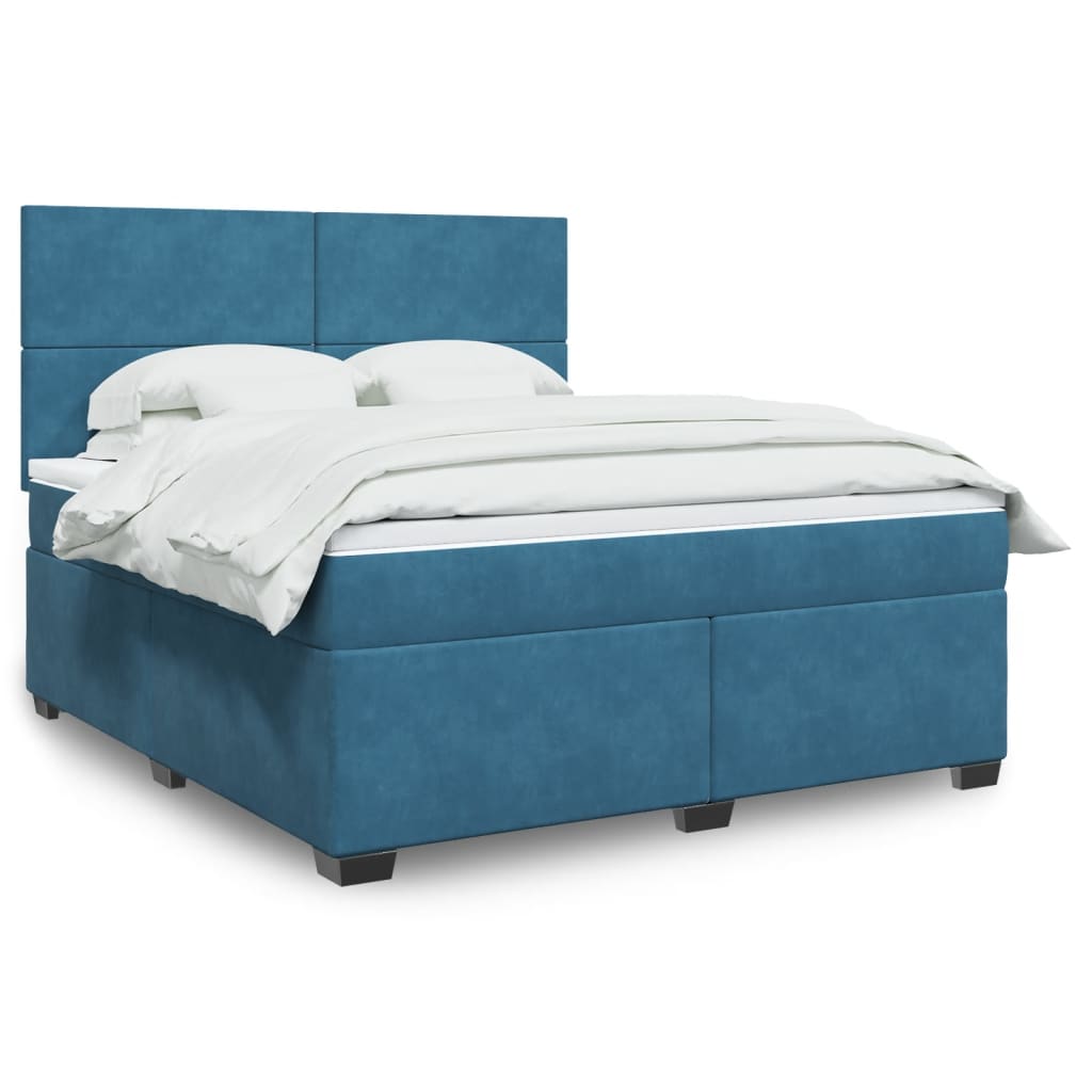 Boxspringbett mit Matratze Blau 180×200 cm Samt