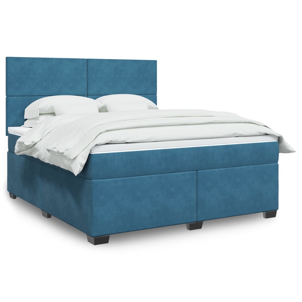 vidaXL Boxspringbett mit Matratze Blau 180x200 cm Samt