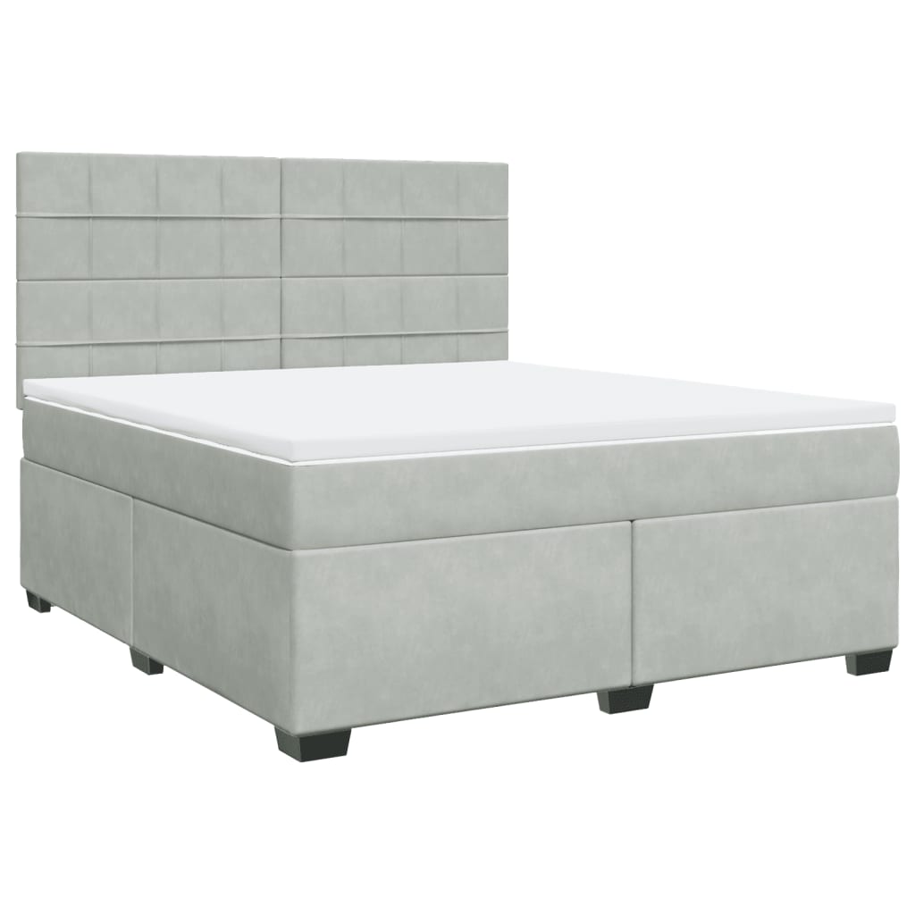 vidaXL Boxspring met matras fluweel lichtgrijs 180x200 cm grijs, foto 3