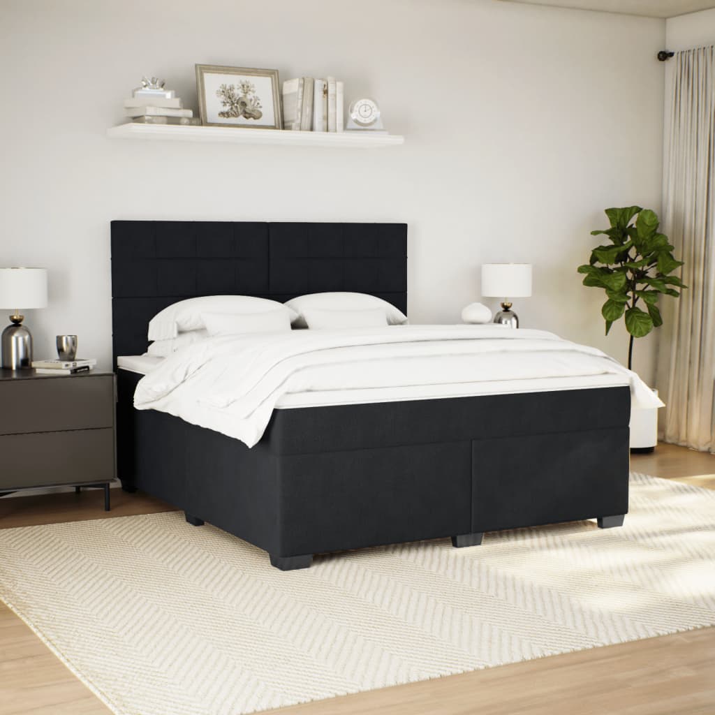 vidaXL Boxspring met matras fluweel zwart 180x200 cm afbeelding