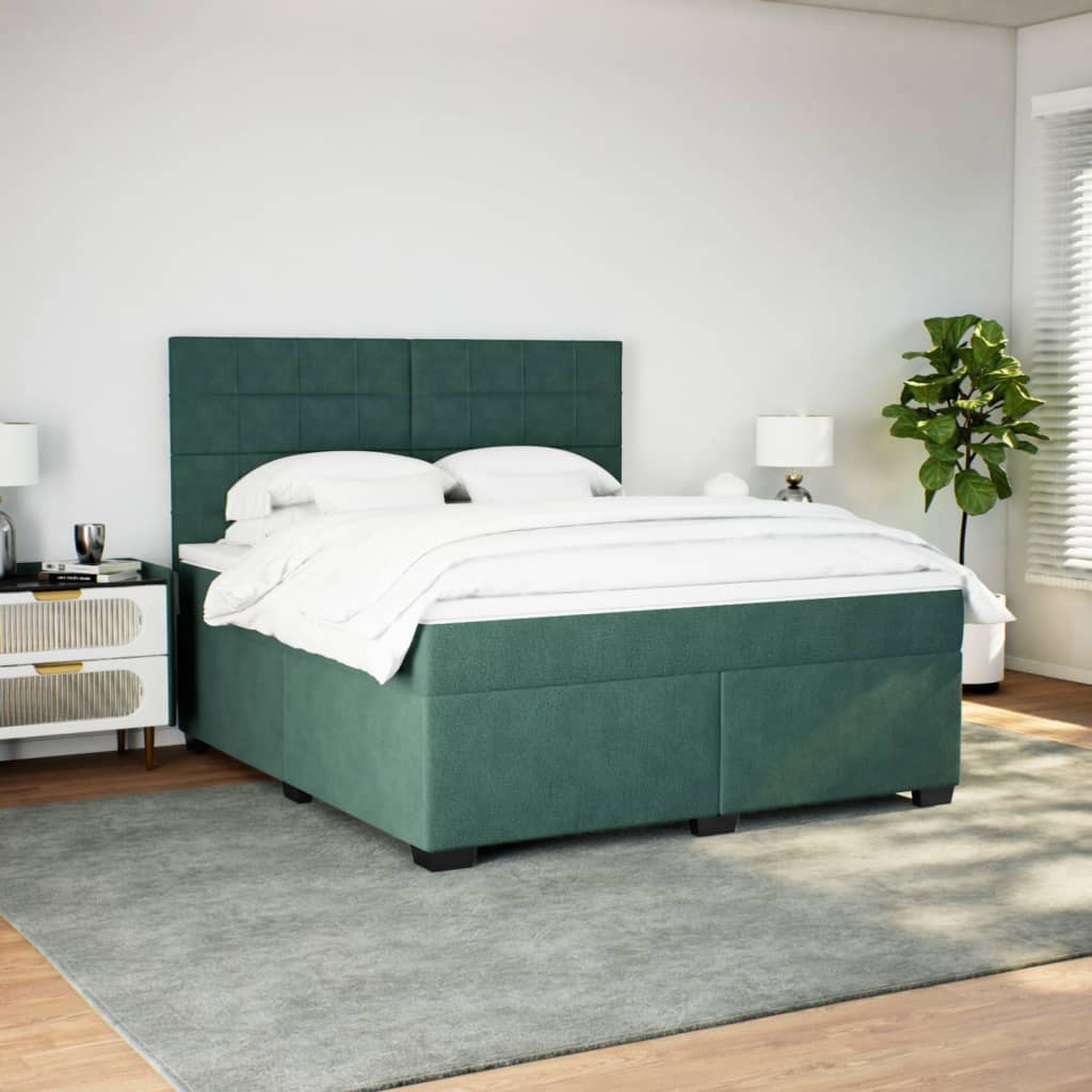 vidaXL Boxspring met matras fluweel donkergroen 180x200 cm afbeelding