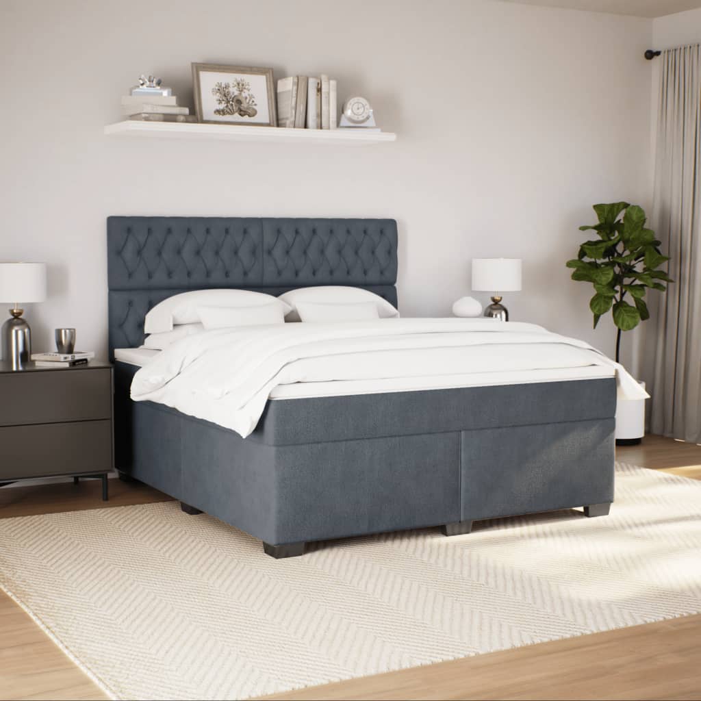vidaXL Boxspring met matras fluweel donkergrijs 180x200 cm afbeelding