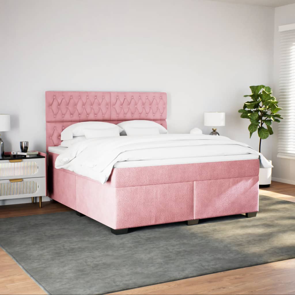 vidaXL Boxspring met matras fluweel roze 180x200 cm afbeelding