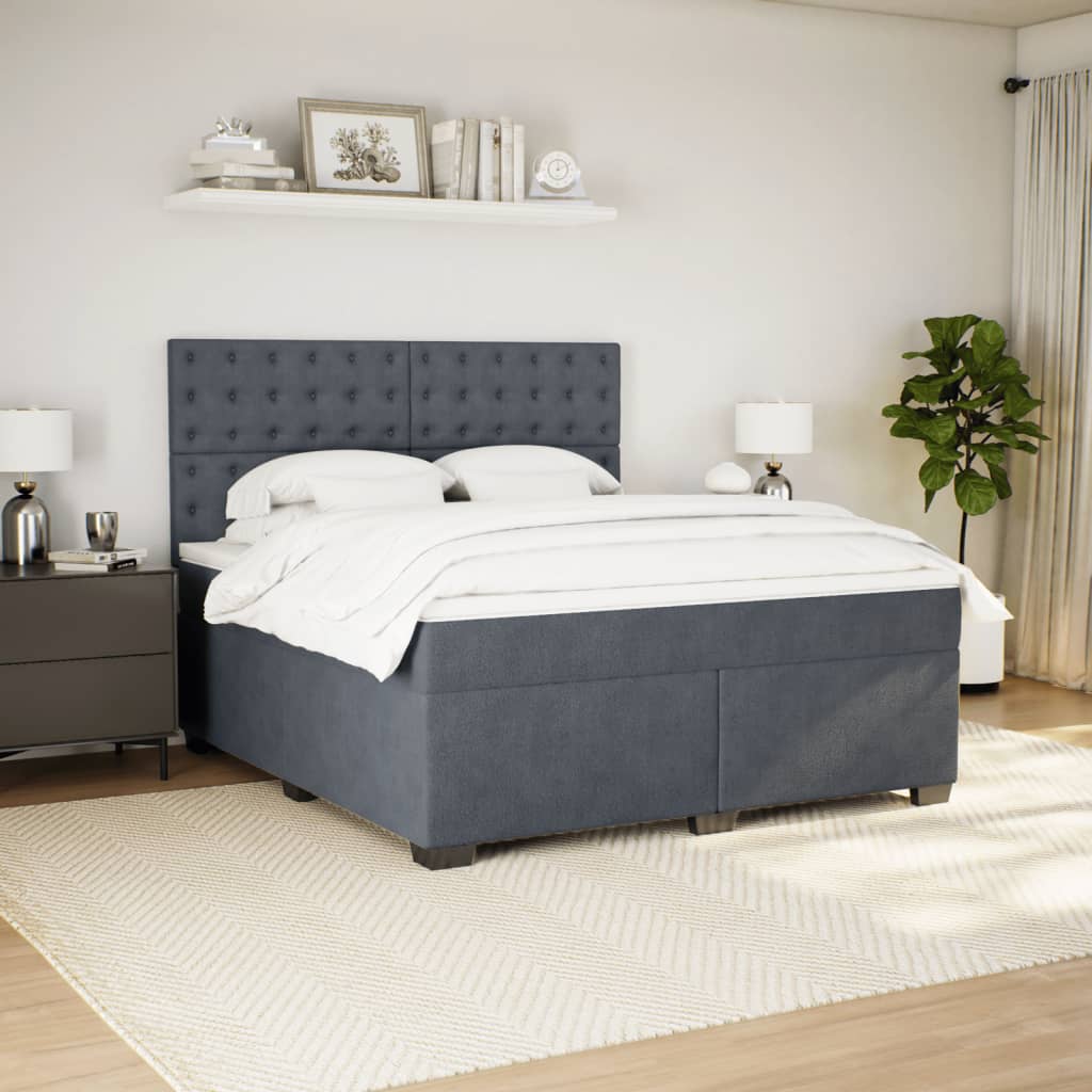 vidaXL Boxspring met matras fluweel donkergrijs 180x200 cm afbeelding
