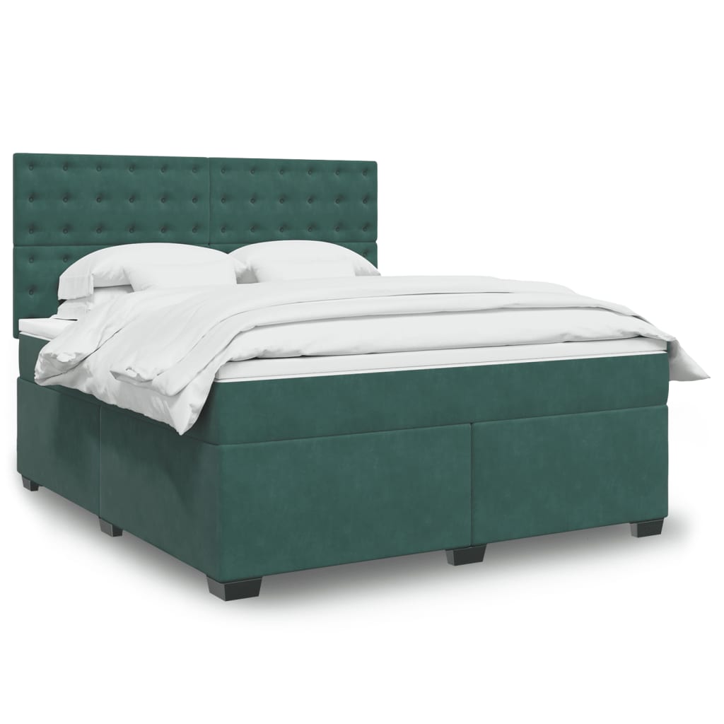 vidaXL Pat box spring cu saltea, verde închis, 180x200 cm, catifea