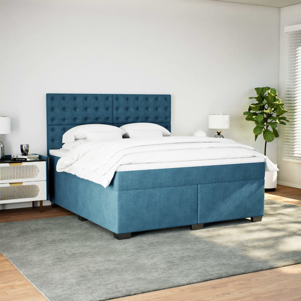 Thumbnail - vidaXL Boxspringbett mit Matratze Blau 180x200 cm Samt