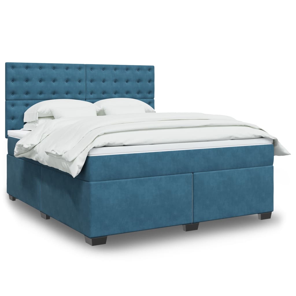 Boxspringbett mit Matratze Blau 180×200 cm Samt