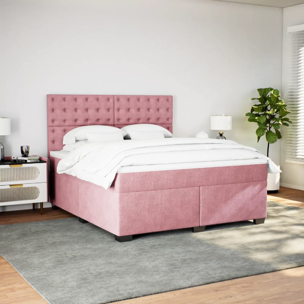 vidaXL Boxspring met matras fluweel roze 180x200 cm, foto 2
