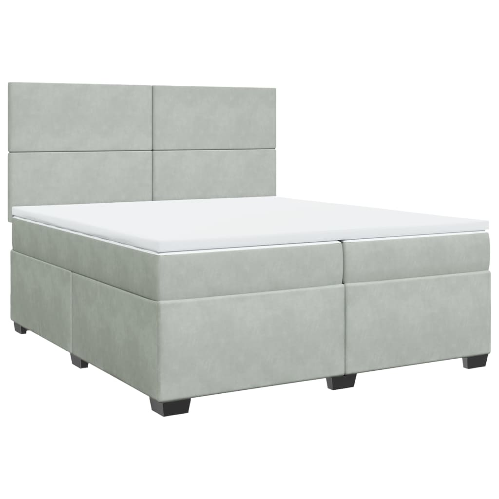 vidaXL Boxspring met matras fluweel lichtgrijs 200x200 cm grijs, foto 3