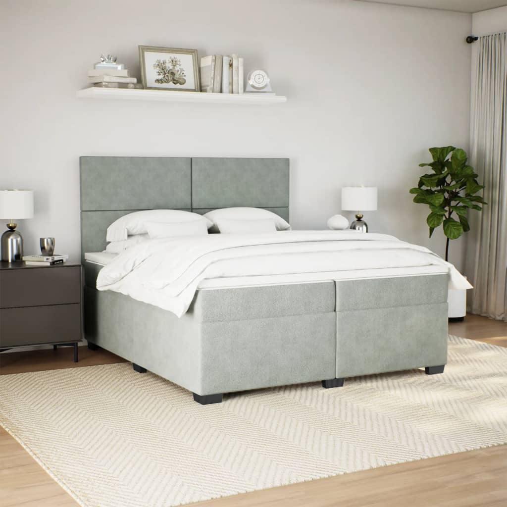 vidaXL Boxspring met matras fluweel lichtgrijs 200x200 cm afbeelding