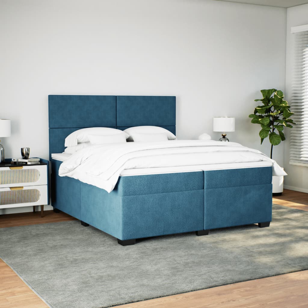Thumbnail - vidaXL Boxspringbett mit Matratze Blau 200x200 cm Samt