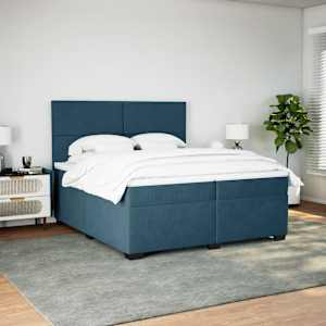 Box spring postel s matrací modrá 200 x 200 cm samet - obrázek 3