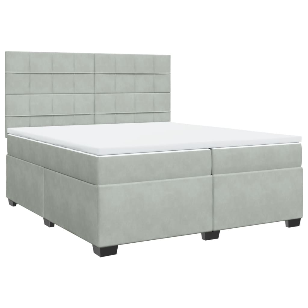 vidaXL Boxspring met matras fluweel lichtgrijs 200x200 cm grijs, foto 3