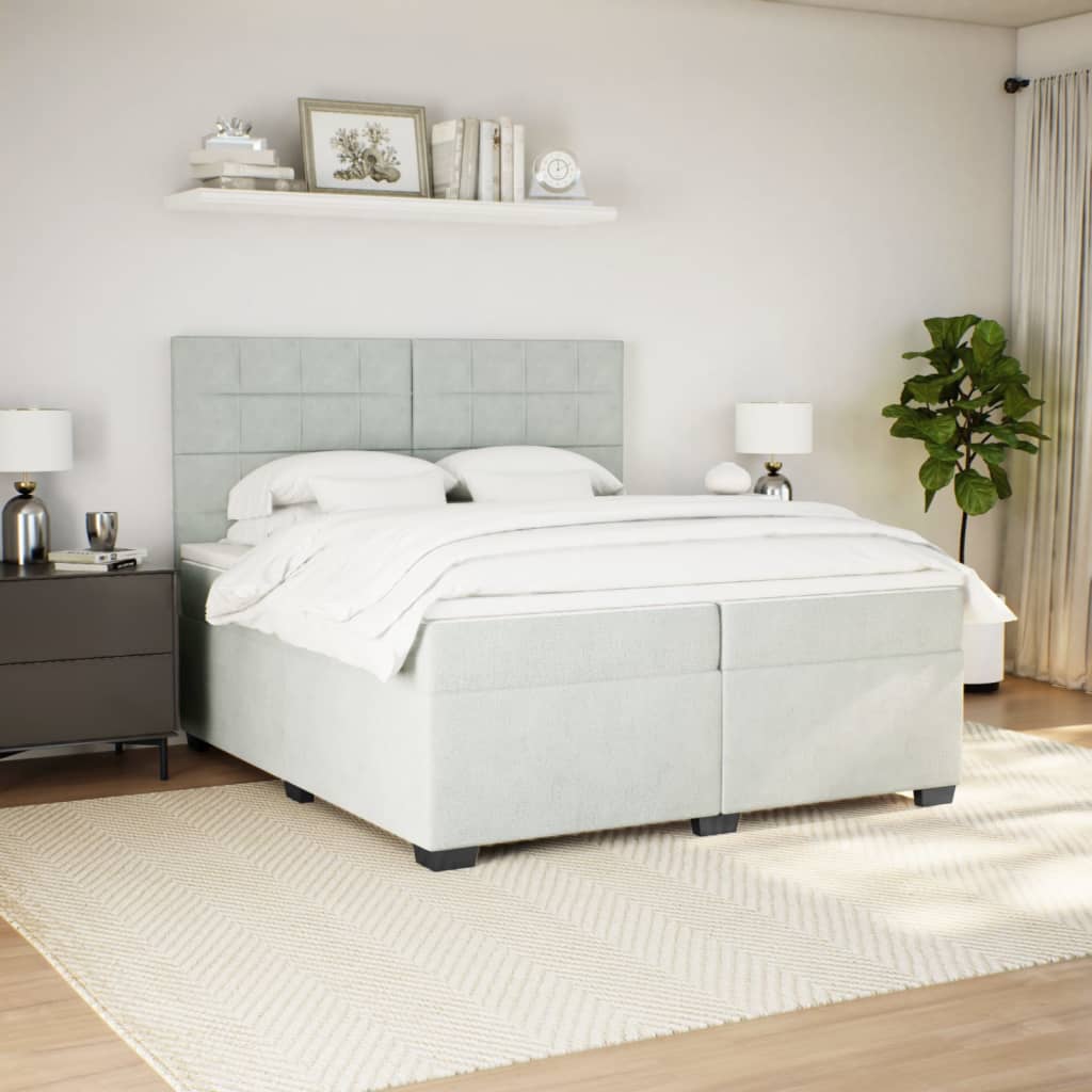vidaXL Boxspring met matras fluweel lichtgrijs 200x200 cm afbeelding