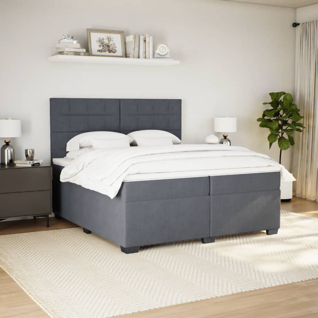 vidaXL Boxspring met matras fluweel donkergrijs 200x200 cm grijs, foto 2