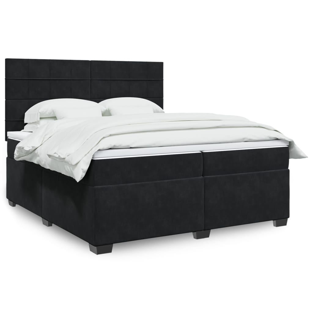 vidaXL Pat box spring cu saltea, negru, 200x200 cm, catifea