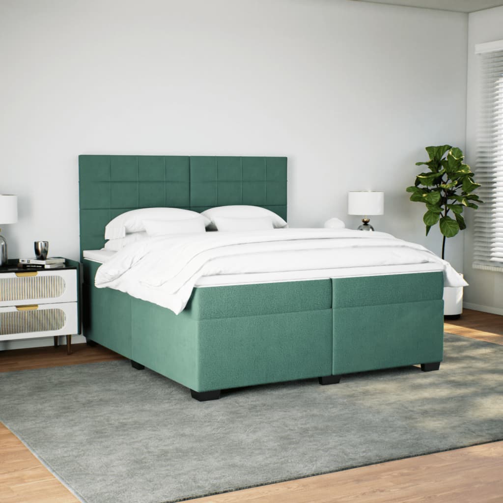 vidaXL Boxspring met matras fluweel donkergroen 200x200 cm afbeelding