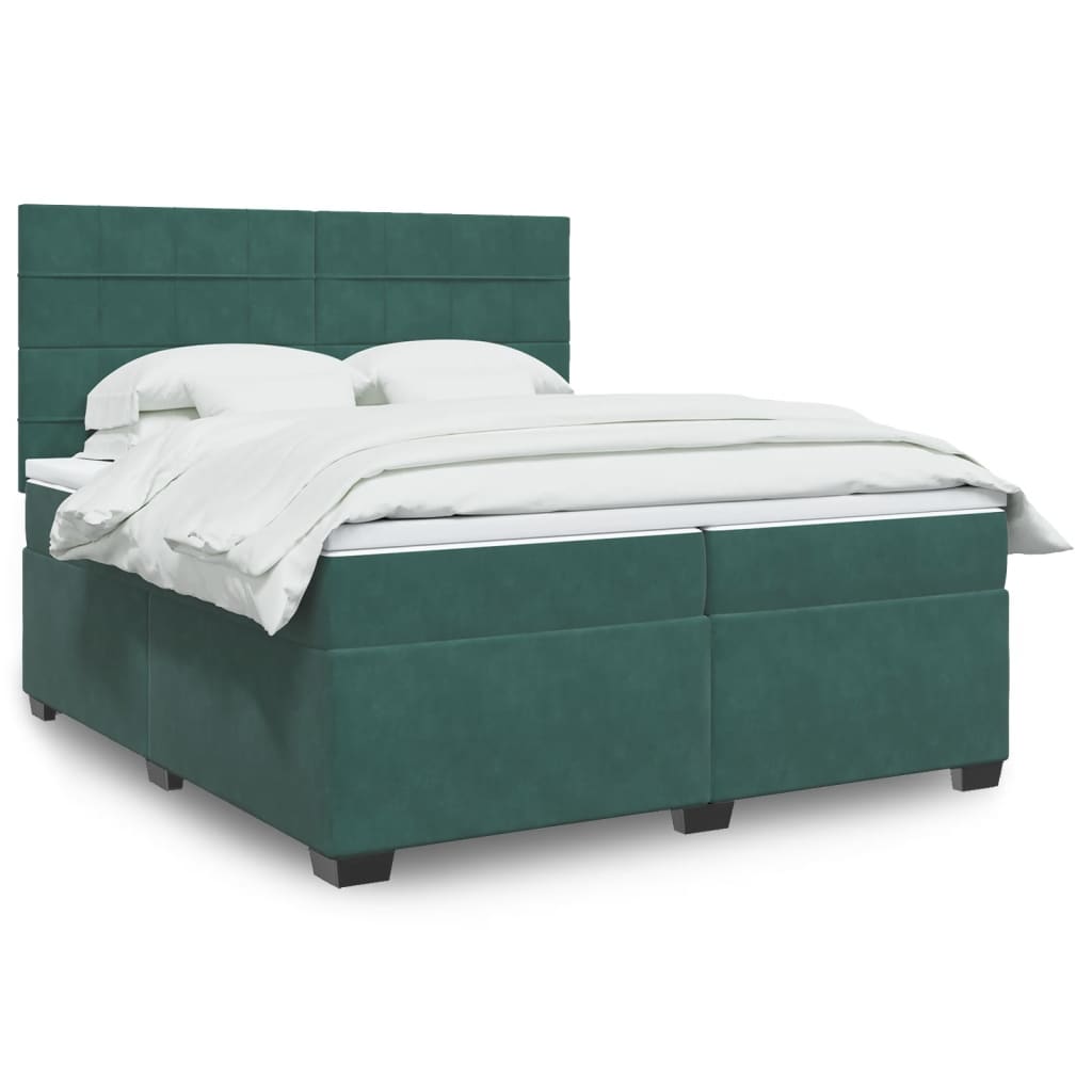 vidaXL Pat box spring cu saltea, verde inchis, 200x200 cm, catifea