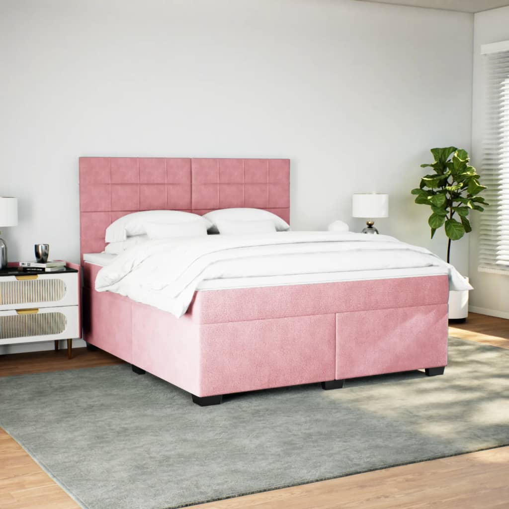 vidaXL Boxspring met matras fluweel roze 200x200 cm afbeelding