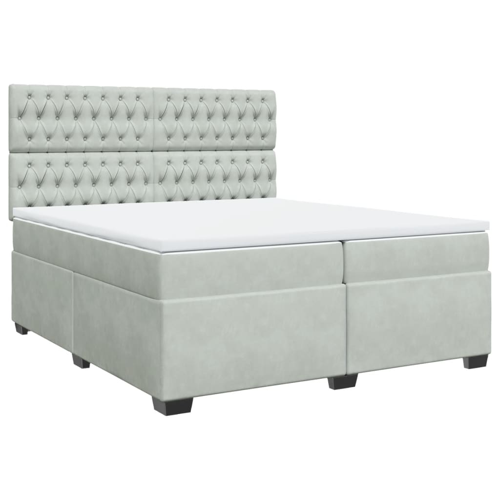 vidaXL Boxspring met matras fluweel lichtgrijs 200x200 cm grijs, foto 3