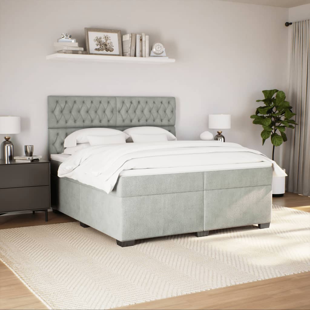 vidaXL Boxspring met matras fluweel lichtgrijs 200x200 cm afbeelding
