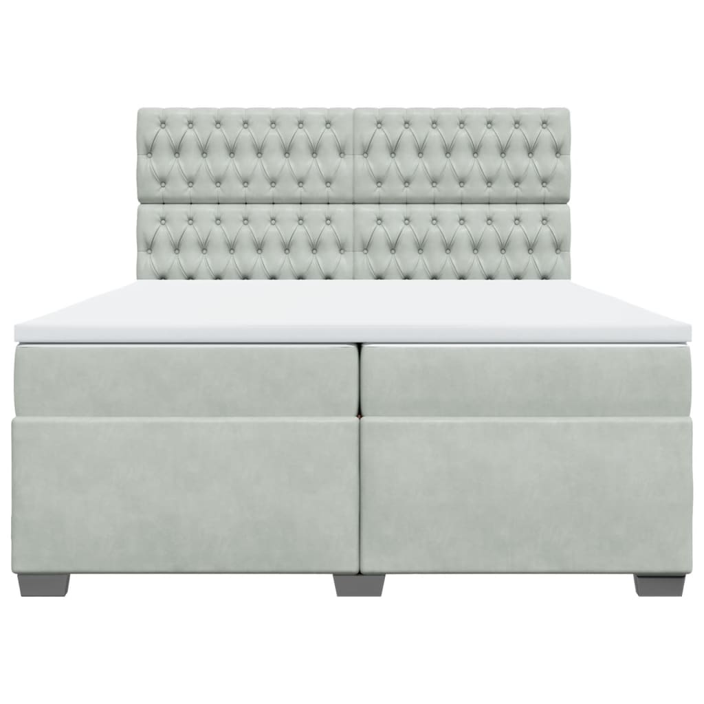vidaXL Boxspring met matras fluweel lichtgrijs 200x200 cm grijs, foto 4