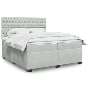 Box spring postelja z vzmetnico svetlo siva 200x200 cm žamet