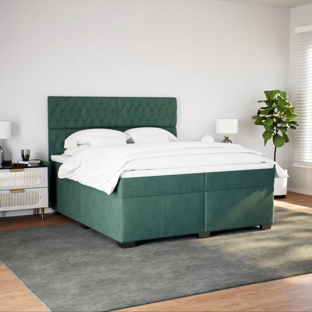vidaXL Boxspring met matras fluweel donkergroen 200x200 cm afbeelding