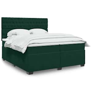 Box spring postelja z vzmetnico temno zelena 200x200 cm žamet
