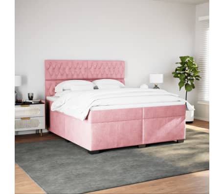 vidaXL Box Spring Bed with Mattress Pink 200x200 cm Velvet