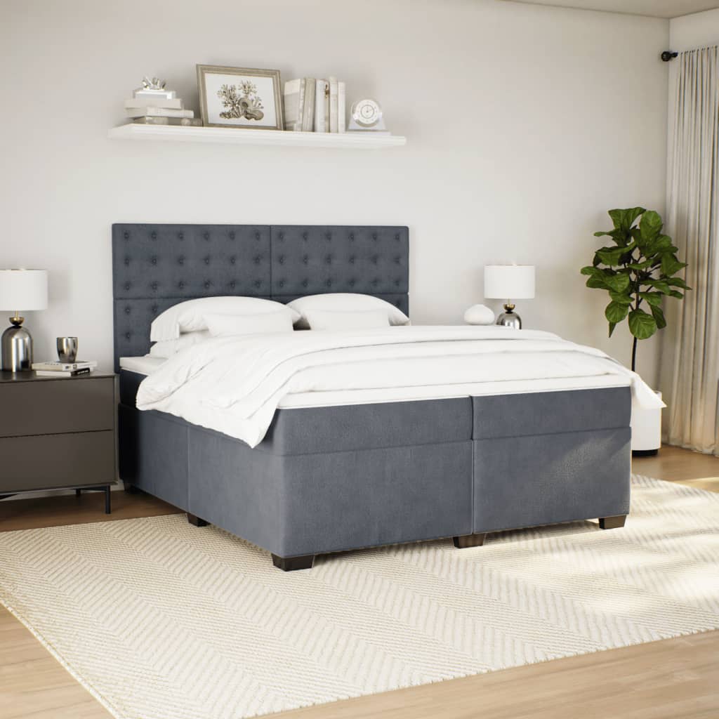 vidaXL Boxspring met matras fluweel donkergrijs 200x200 cm grijs, foto 2