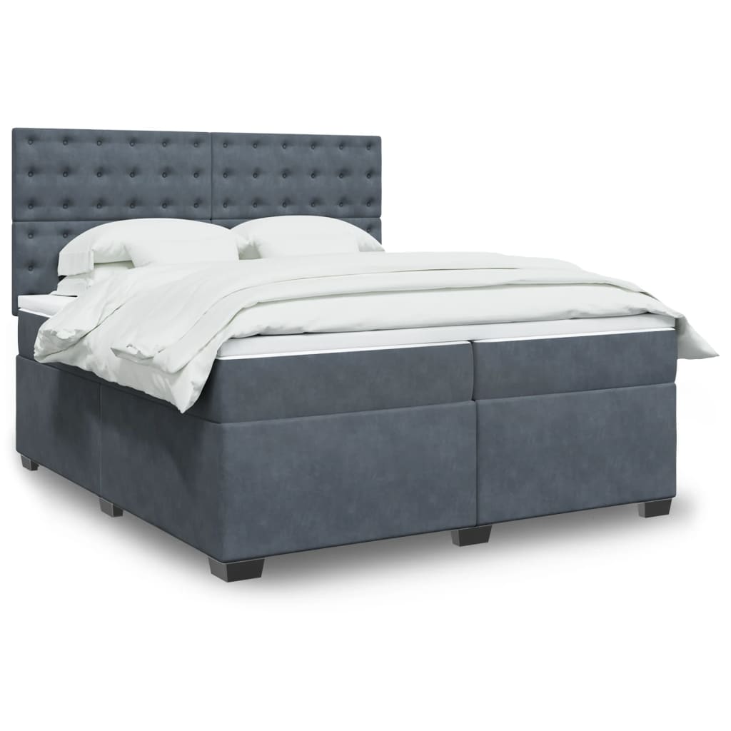 vidaXL Boxspringbett mit Matratze Dunkelgrau 200x200 cm Samt