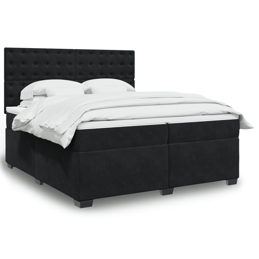 vidaXL Pat box spring cu saltea, negru, 200x200 cm, catifea