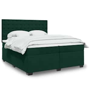 Box spring postelja z vzmetnico temno zelena 200x200 cm žamet