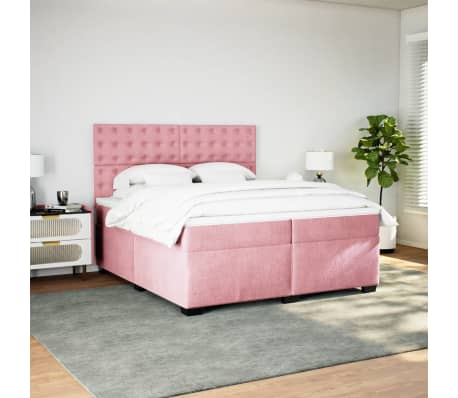 vidaXL Box Spring Bed with Mattress Pink 200x200 cm Velvet