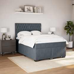 vidaXL Box Spring Bed with Mattress Dark Grey Queen Velvet