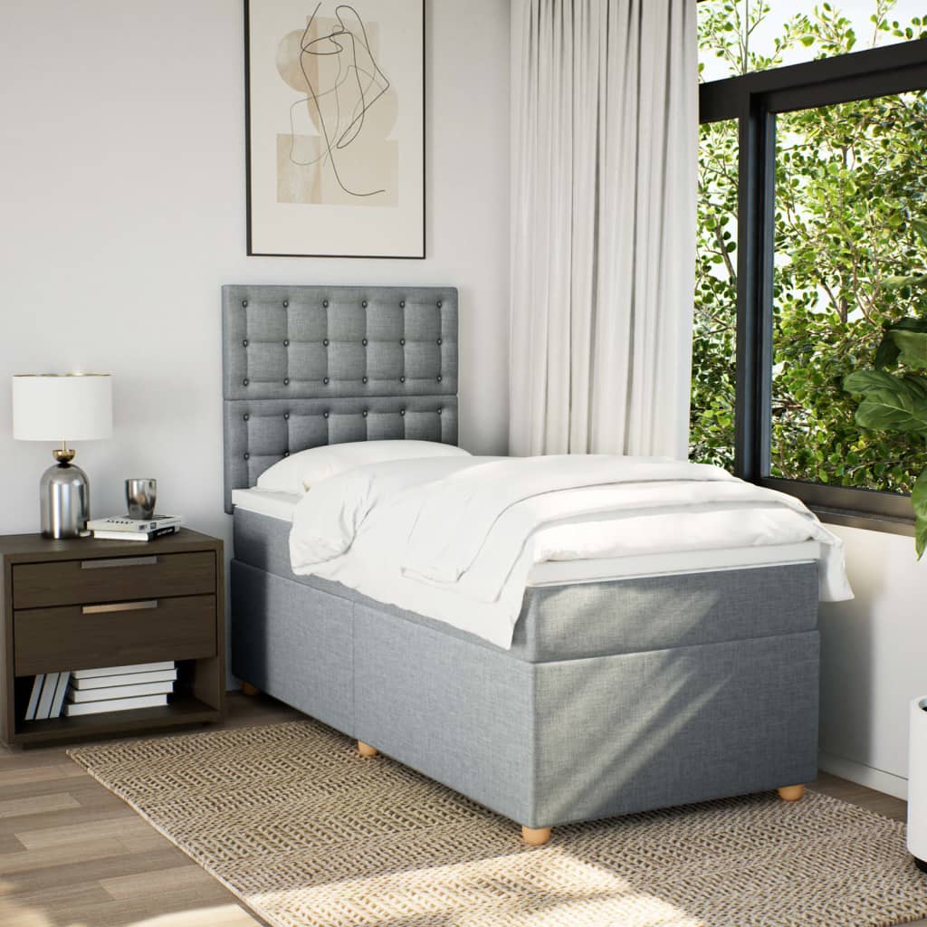 vidaXL Boxspring met matras stof lichtgrijs 80x200 cm afbeelding