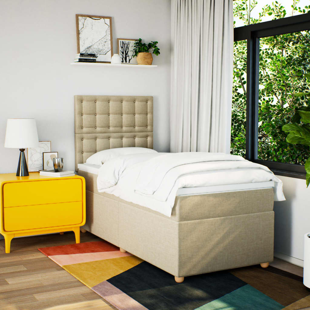 vidaXL Boxspring met matras stof crèmekleurig 80x200 cm afbeelding