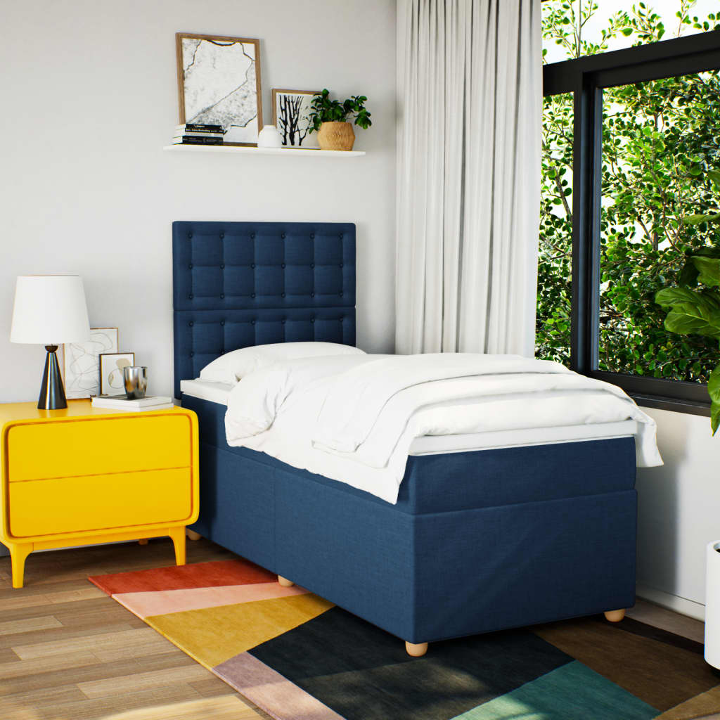 vidaXL Boxspring met matras stof blauw 80x200 cm afbeelding