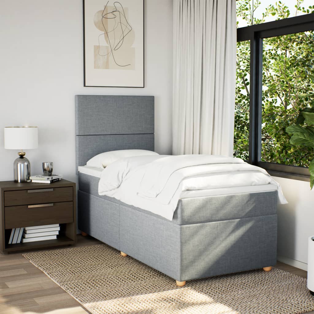 vidaXL Boxspring met matras stof lichtgrijs 90x190 cm afbeelding