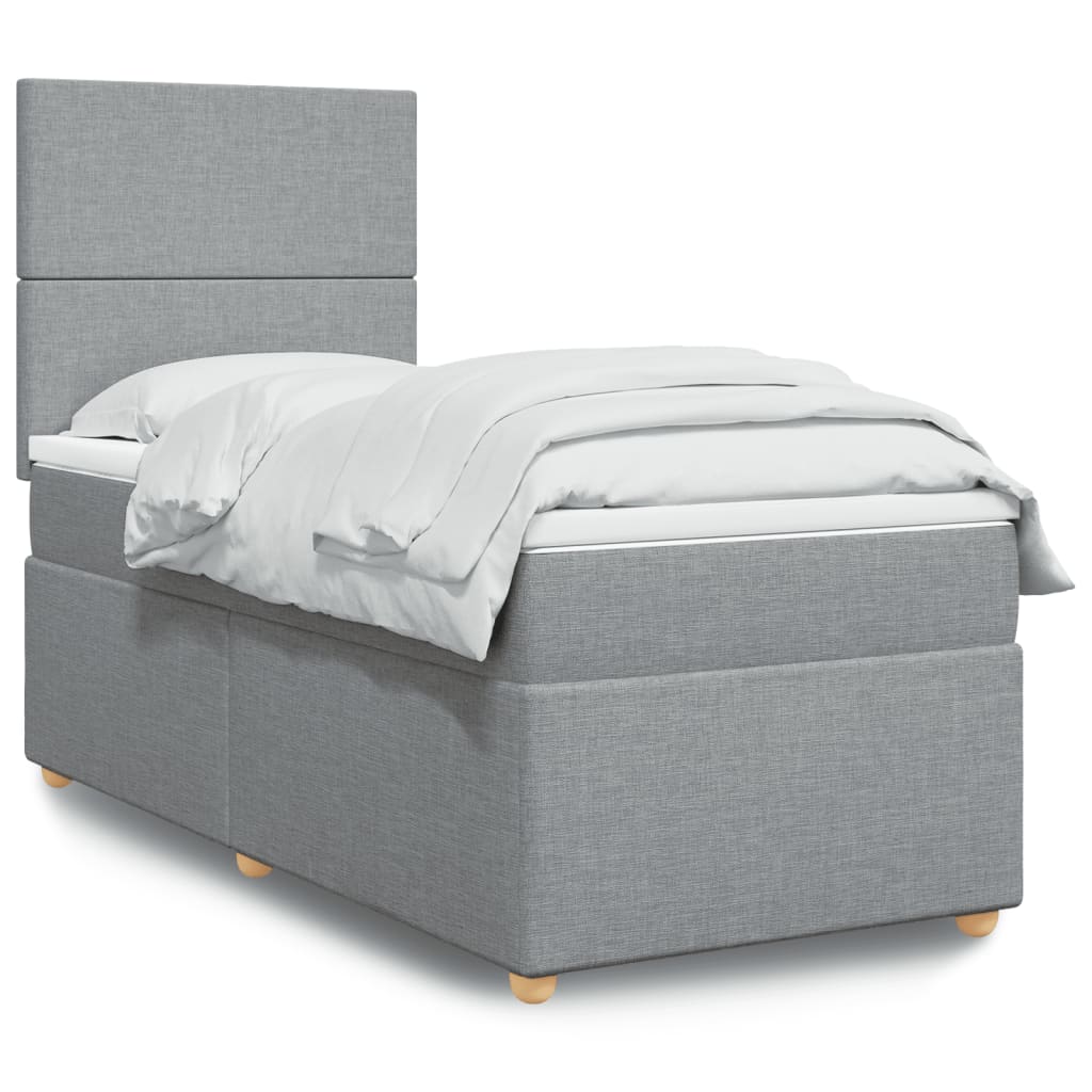 vidaXL Boxspringbett mit Matratze Hellgrau 90x190 cm Stoff