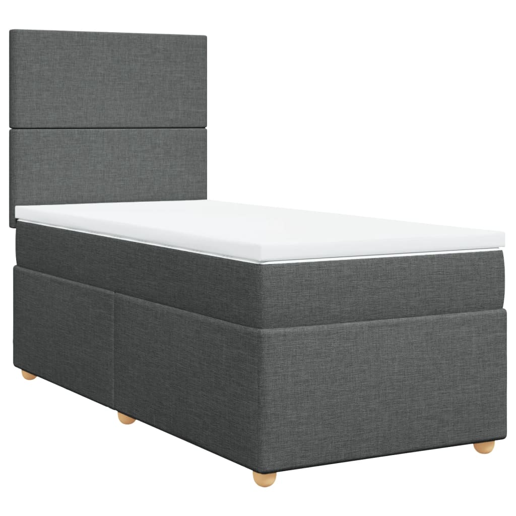 vidaXL Pat box spring cu saltea, gri închis, 90x190 cm, textil