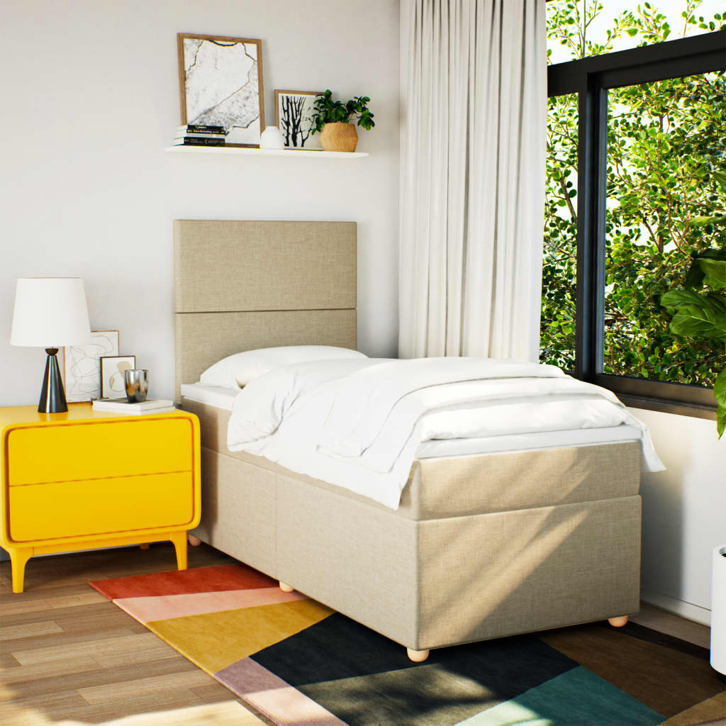 vidaXL Boxspring met matras stof crèmekleurig 90x190 cm, foto 2