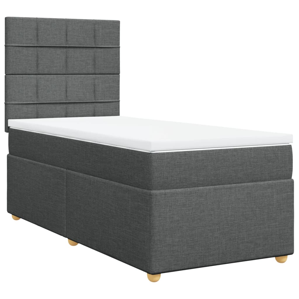 vidaXL Pat box spring cu saltea, gri închis, 90x190 cm, textil