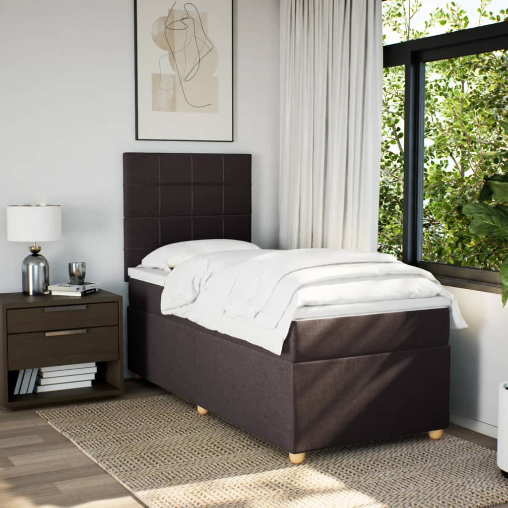 vidaXL Boxspring met matras stof donkerbruin 90x190 cm afbeelding