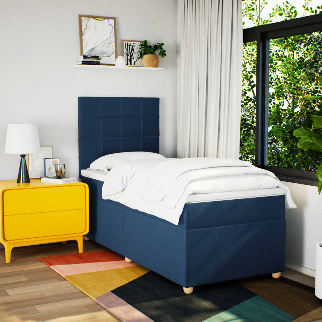 vidaXL Boxspring met matras stof blauw 90x190 cm, foto 2