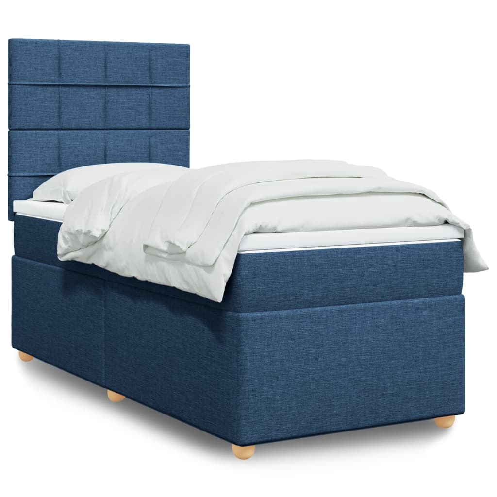 vidaXL Boxspringbett mit Matratze Blau 90x190 cm Stoff