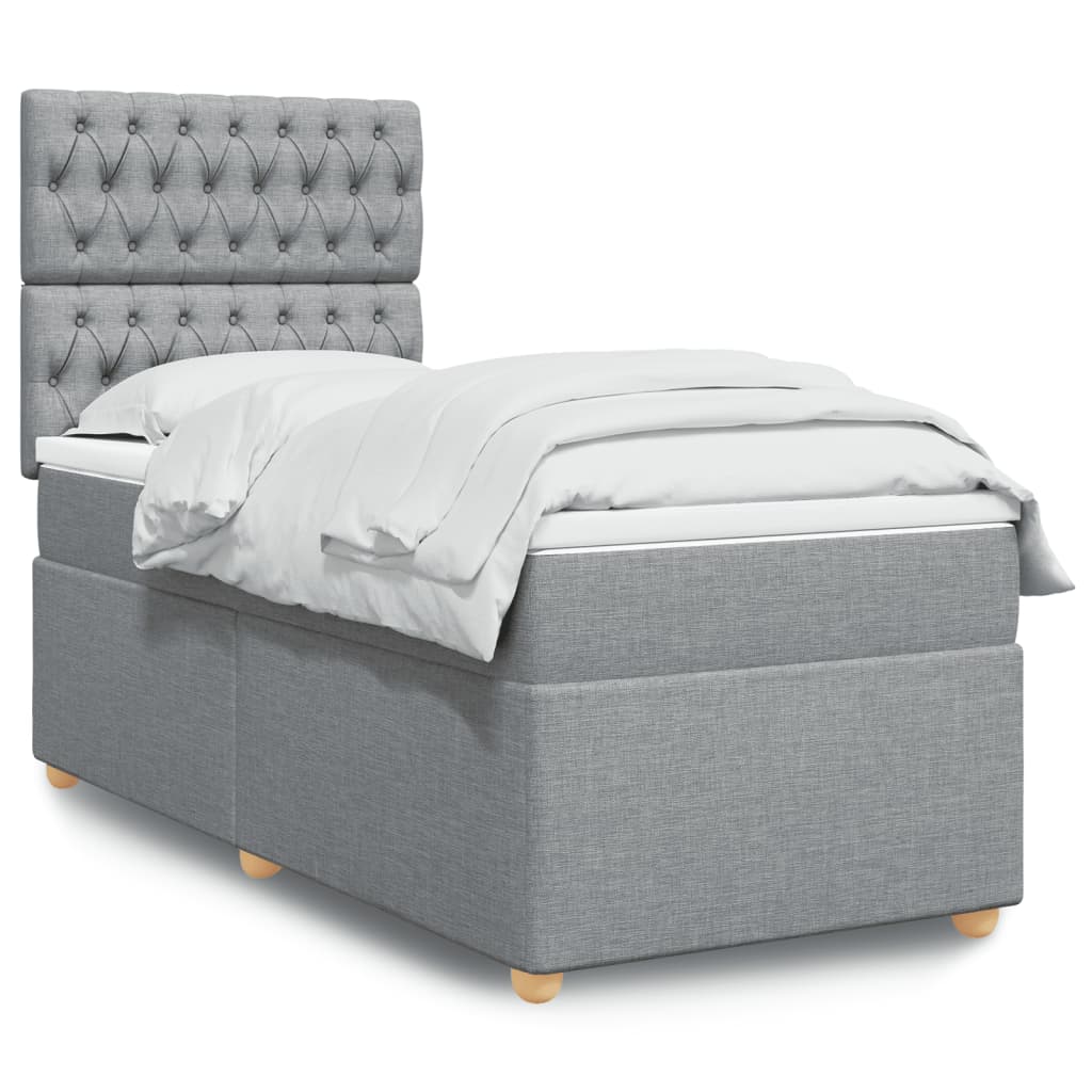 vidaXL Boxspringbett mit Matratze Hellgrau 90x190 cm Stoff