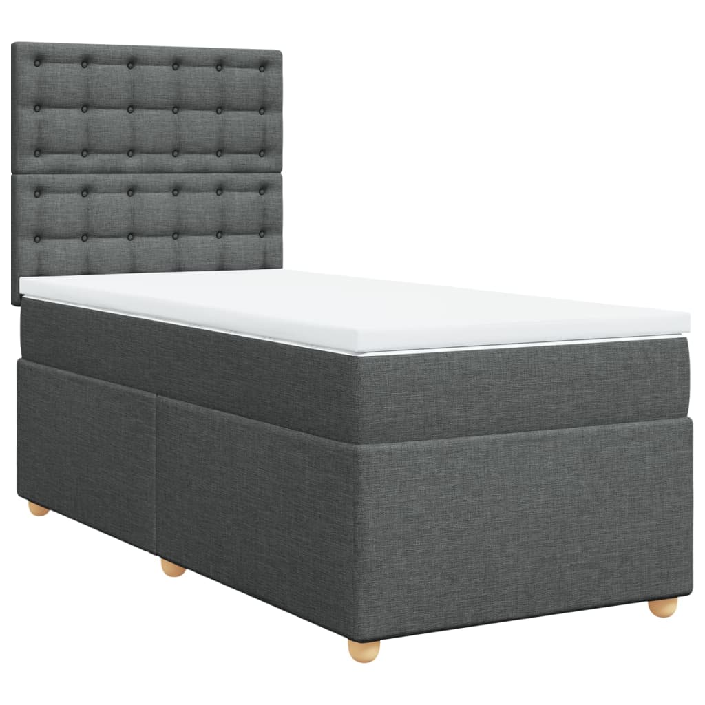 vidaXL Pat box spring cu saltea, gri închis, 90x190 cm, textil
